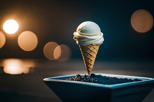 El derretimiento del helado en el cono