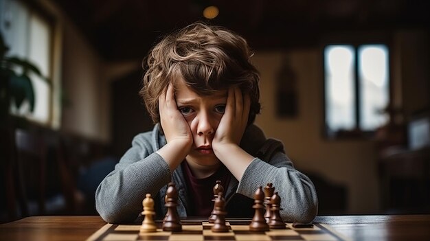 Foto la derrota de un jugador de ajedrez desanimado una decepción de niños revelada 169