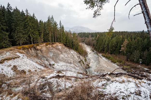 Se derrumbó y las carreteras se resquebrajaron como resultado de deslizamientos de tierra deu water Slide erosión del suelo hilera de árboles expuestos a la erosión de la cara del acantilado junto al mar con tierra que se desmorona