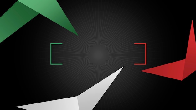 Foto desafía la forma de triángulos rojos y verdes sobre fondo deportivo retro. estilo de ilustración 3d elegante y de lujo para plantilla deportiva y publicitaria