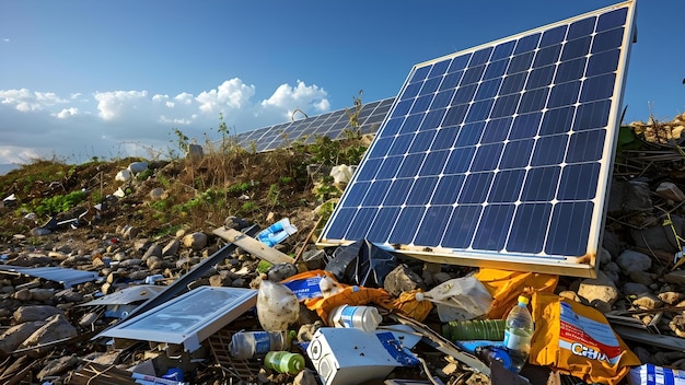 Foto desafíos del reciclaje endo materiales concepto técnicas de reciclaje despeje de residuos impacto ambiental