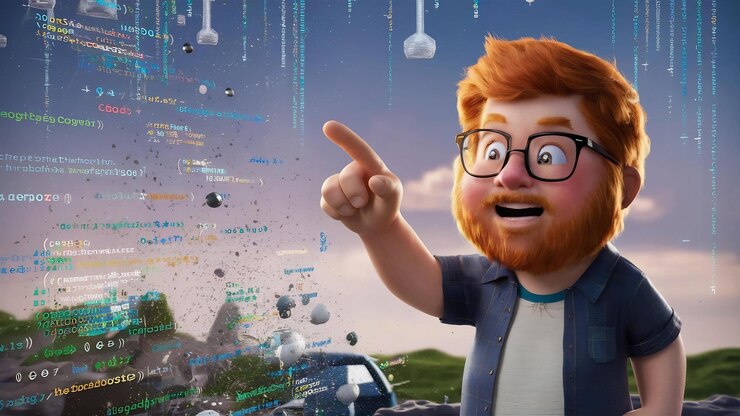 Foto desarrollador de aplicaciones ginger apuntando hacia arriba