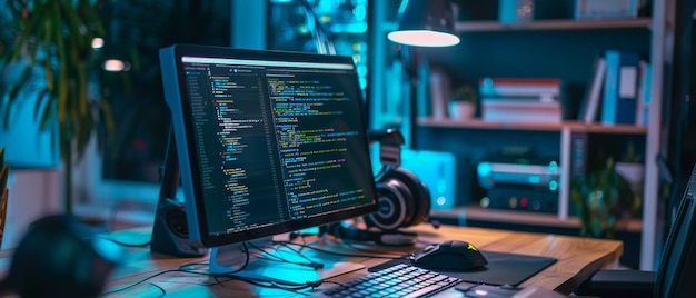 Desarrollador centrado en la programación de un software de sitio web utilizando HTML PHP y JavaScript