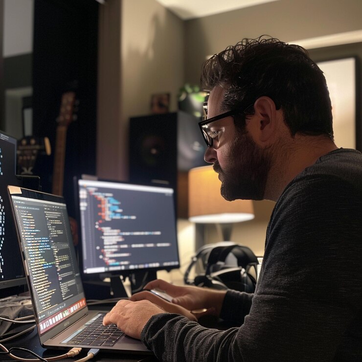 Foto un desarrollador que trabaja en un proyecto typescript para una aplicación web a gran escala