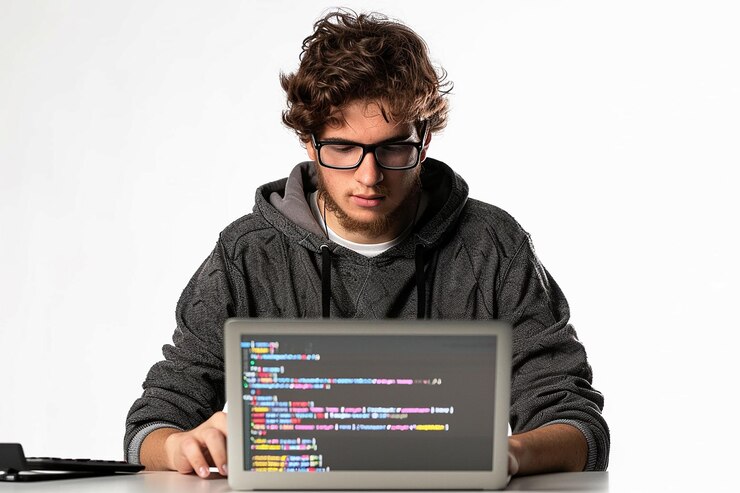 Foto desarrollador de software profesional que trabaja con software en línea