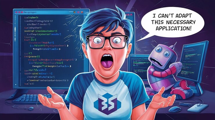 Foto el desarrollador de software sorprendido no puede adaptar la aplicación necesaria