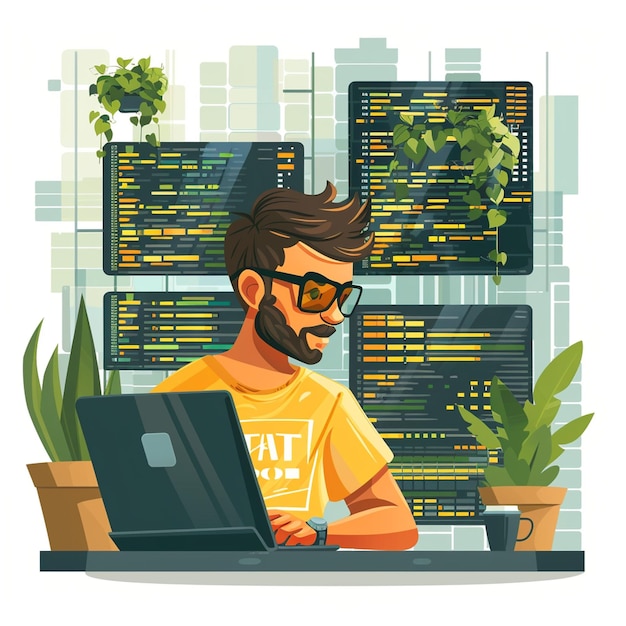 Desarrollador web experto en ciberseguridad en un dibujo mínimo