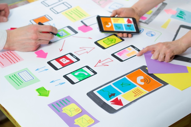 Foto desarrollo de aplicaciones web creativas para teléfonos móviles.