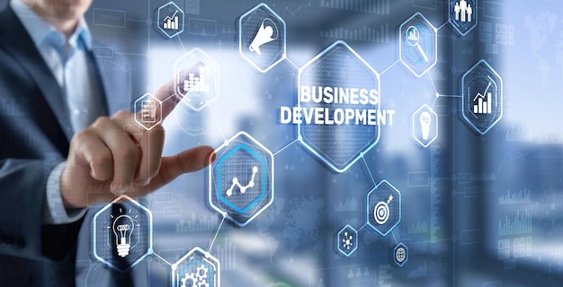 Desarrollo empresarial Plan financiero Estrategia Proceso de desarrollo Concepto gráfico en 3D
