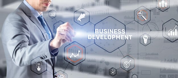 Desarrollo empresarial Plan financiero Estrategia Proceso de desarrollo Concepto gráfico en 3D