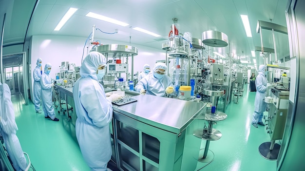 Foto el desarrollo de nuevos medicamentos en un moderno laboratorio de investigación una vista desde una cámara gran angular