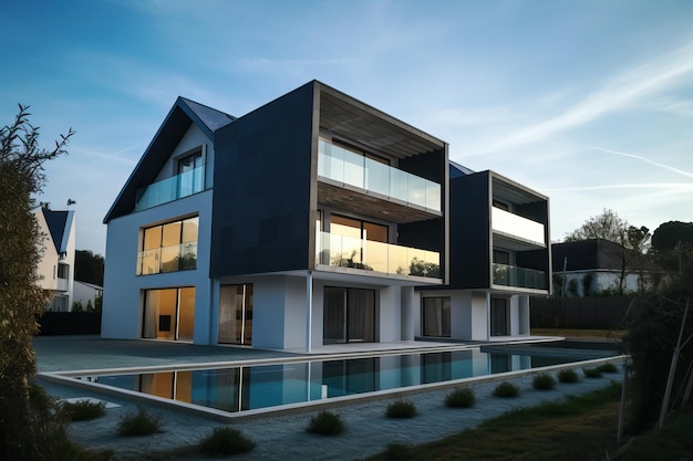 Desarrollo residencial de lujo con piscina generativa ai