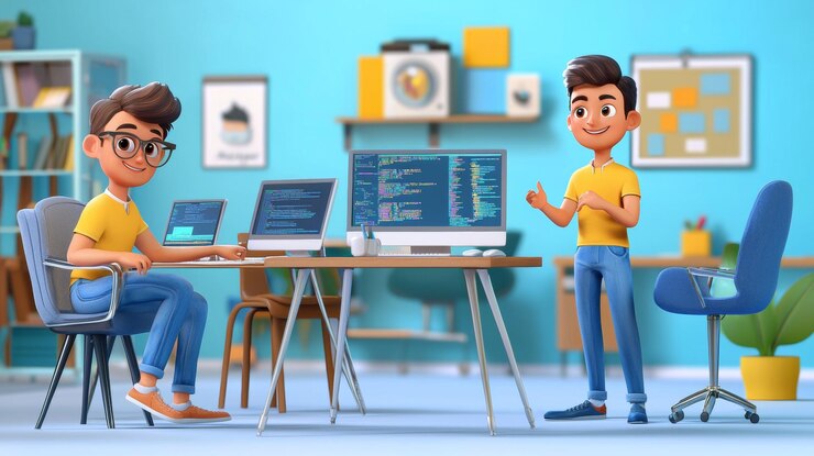 Foto desarrollo de software basado en internet una vibrante ilustración moderna de dibujos animados en 3d