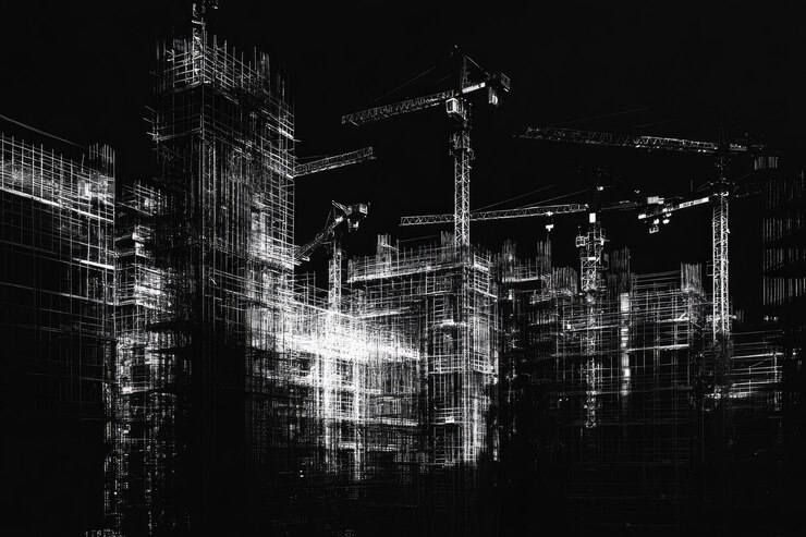 Desarrollo urbano en construcción Mapa de la ciudad con fondo negro