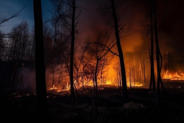 Desastre de incendio forestal Árboles que arden por la noche Incendio forestal Destrucción de la naturaleza