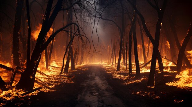 Foto desastre de incendios forestales masivos un incendio a gran escala envuelve a los árboles en un devastador brote de incendios