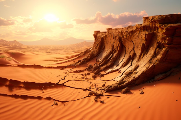 El desastre natural está iniciando un terremoto en el desierto, grietas en la tierra generadas por IA