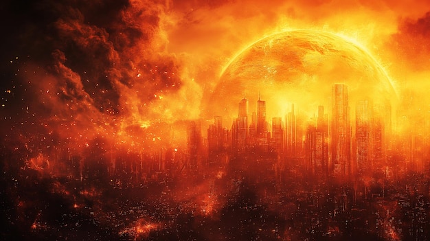 Desastres en el futuro El calentamiento global causado por los humanos en el futuro Ilustraciones de IA generativa