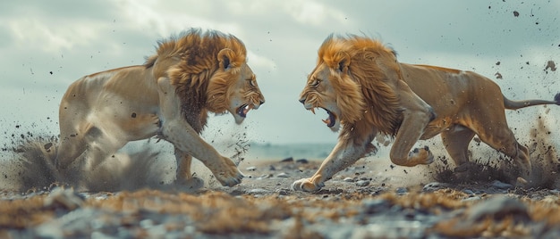 Se desata una batalla entre dos leones Panthera leo