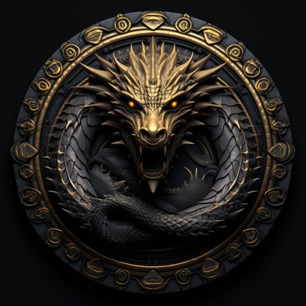 Desatando el poder serpentino Un majestuoso dragón con forma de gusano entrelazado en un emblema circular