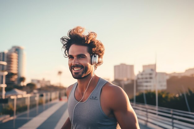 Foto desatar el modo bestia de los corredores la mezcla perfecta de música de fitness y motivación para el aire libre