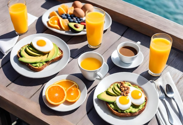 desayuno en un barco con vista al océano