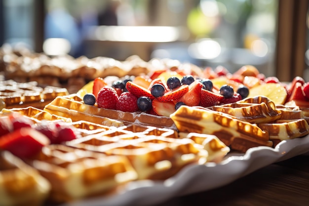 Desayuno buffet de waffles en un hotel de lujo