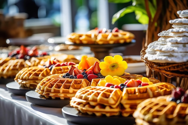 Desayuno buffet de waffles en un hotel de lujo