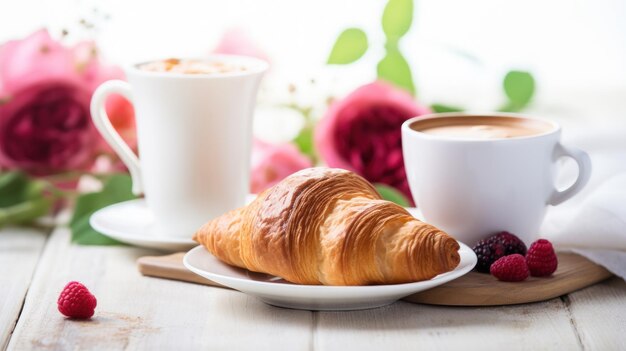 Desayuno con café y croissant