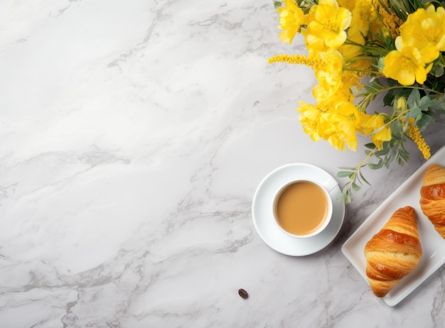 Desayuno con café y croissant