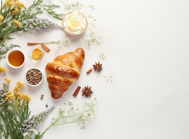 Desayuno con café y croissant