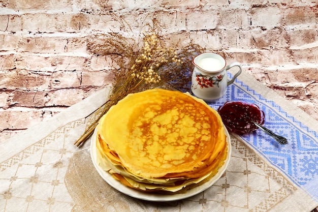 Desayuno, crema, leche, panqueques, comida, casera, plato.