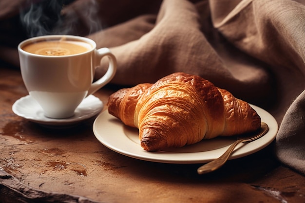 desayuno con croissant y café