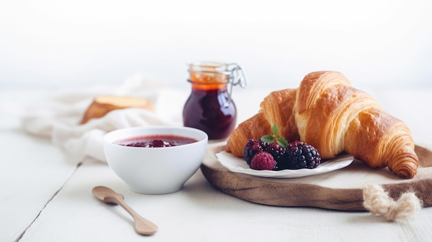 Desayuno con croissant Ilustración AI Generativo