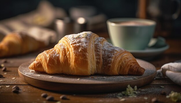 Un desayuno francés rústico, croissant, café brioche y placer generado por IA