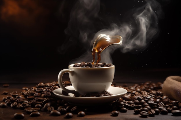 Desayuno frijol marrón café expreso mañana taza bebida aroma taza IA generativa