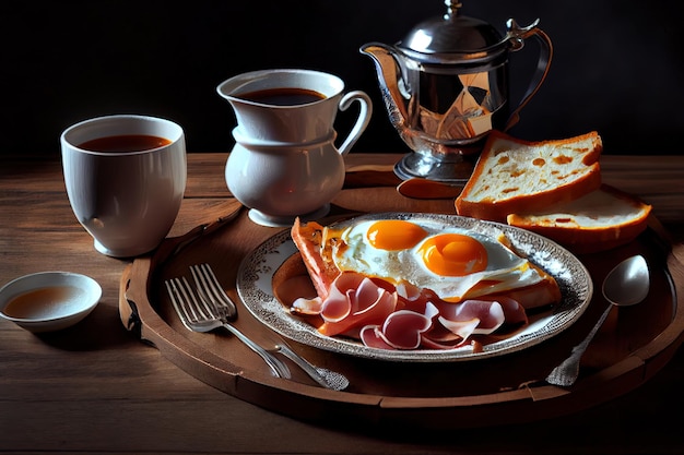 Desayuno con huevo frito comida yema frita bebida comida