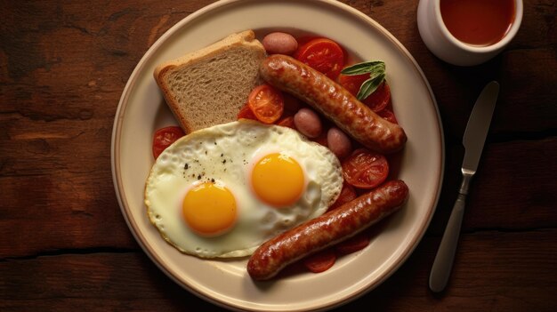 Desayuno con huevo frito y salchicha