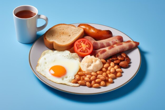 Desayuno inglés en plato con frijoles Carne de cerdo Generar Ai