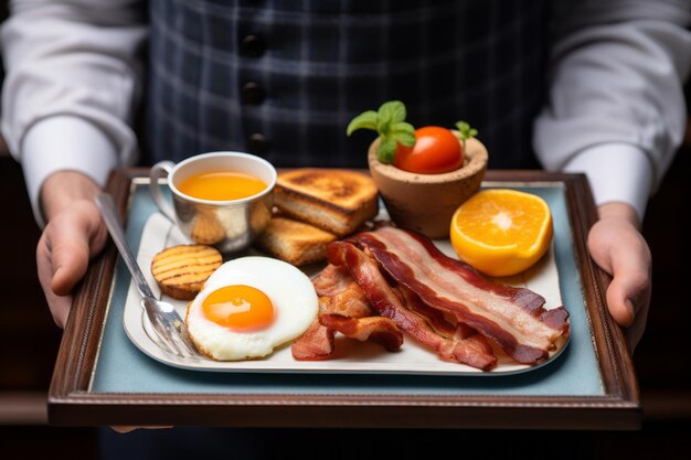 Foto desayuno para ir sirviendo un desayuno inglés clásico en una elegante bandeja blanca ar 32