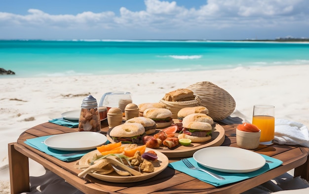 Desayuno de lujo frente al mar tropical