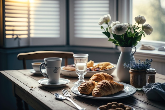 Desayuno mañana fondo Ilustración Generativa AI