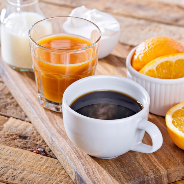 Desayuno de mesa Desayuno continental Cereales de frutas y jugo de naranja