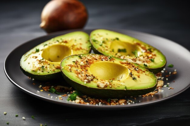 Desayuno nutritivo de aguacate con aguacate en rodajas y condimentos Idea de comida integral