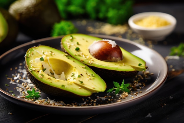 Desayuno nutritivo de aguacate con aguacate en rodajas y condimentos Idea de comida integral