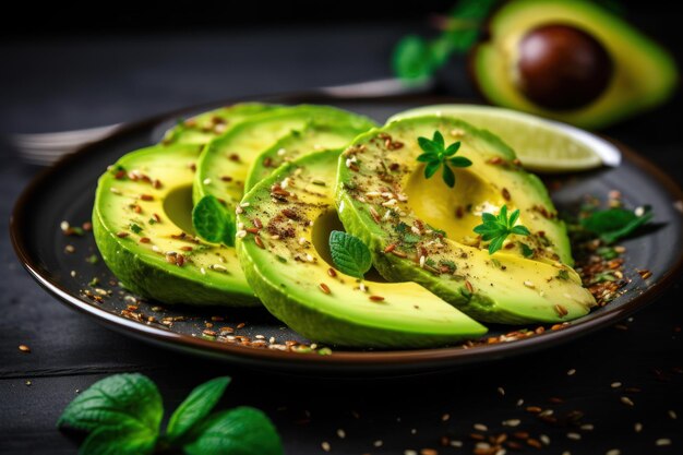 Desayuno nutritivo de aguacate con aguacate en rodajas y condimentos Idea de comida integral