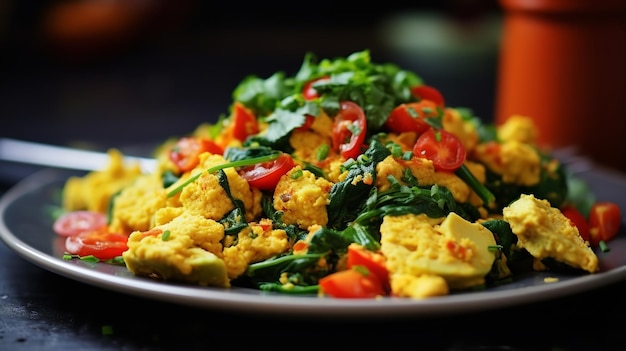 Desayuno revuelto de tofu vegano con un toque especial