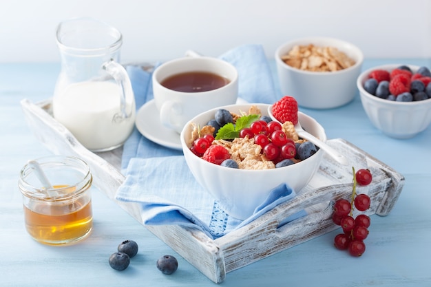 Desayuno saludable con cereales y bayas