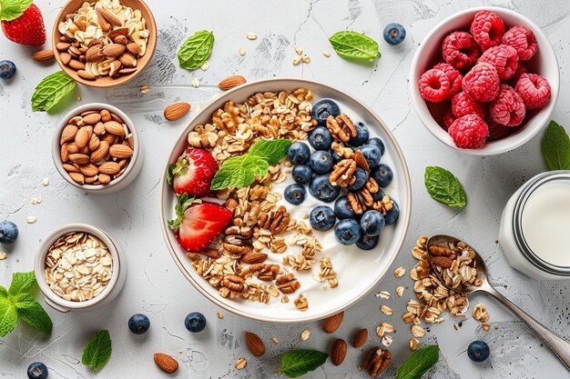 Desayuno saludable con composición de yogur