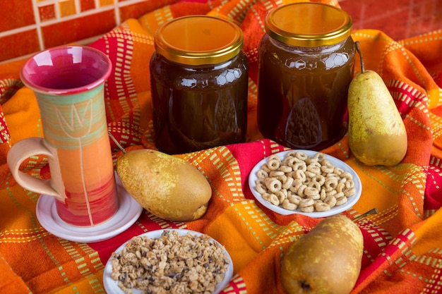 Desayuno saludable Copos de avena y miel Alimentos saludables dieta desintoxicación alimentación limpia